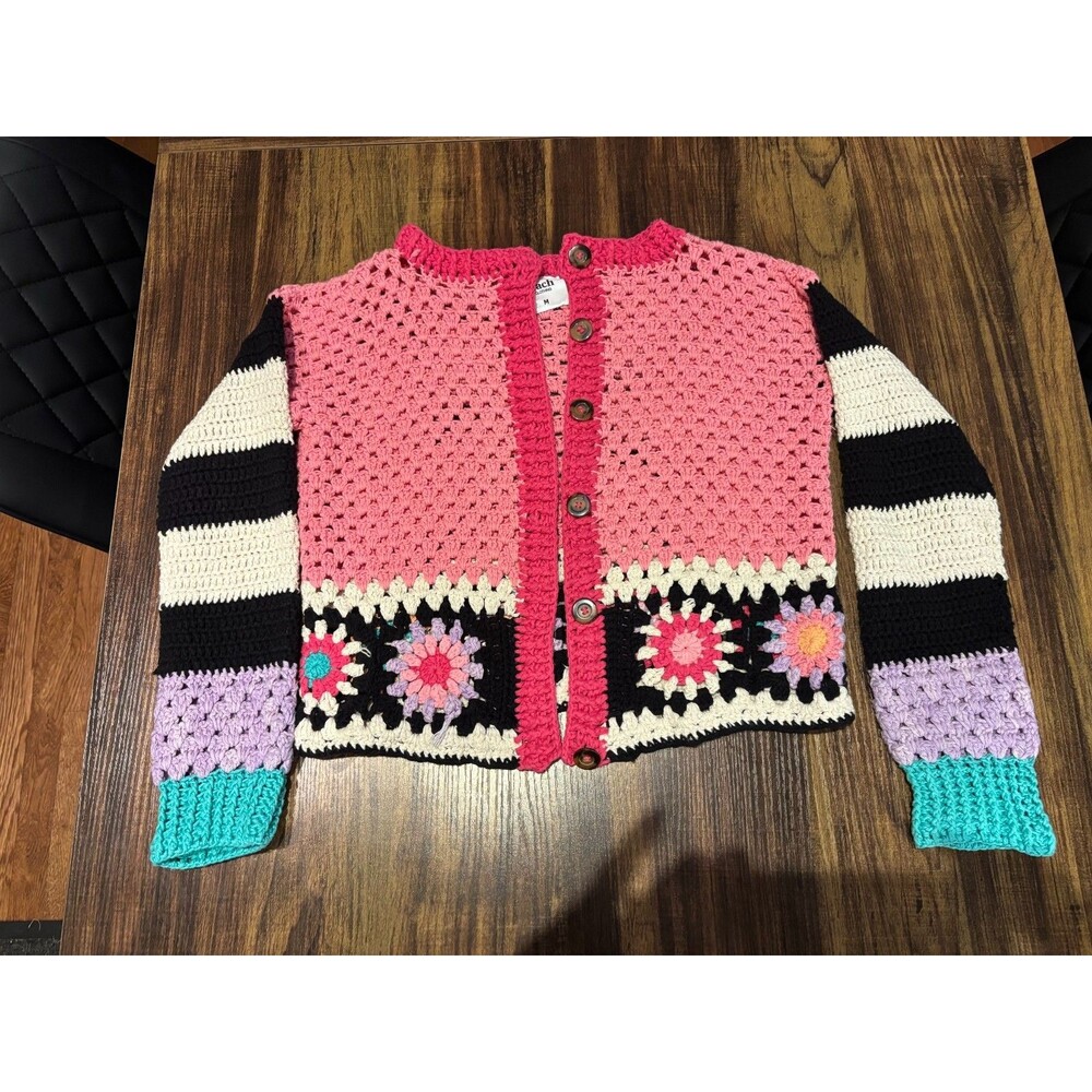 Tach Melody Crochet Cardigan Pink -Size Medium Fits Like XS- SEE DESCRIPTION